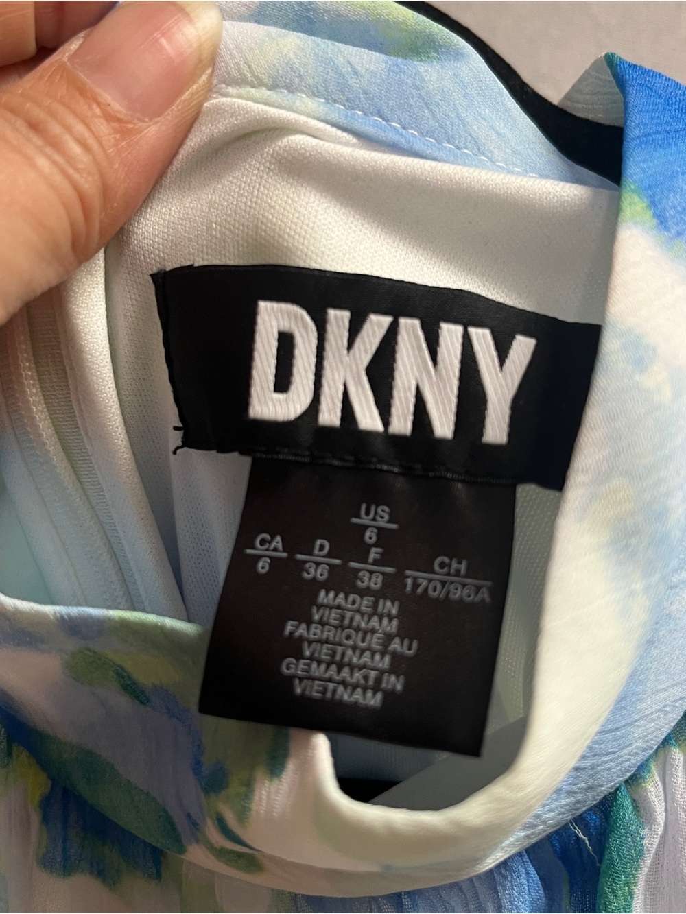 DKNY Watercolor Floral Sleeveless Dress High Neck Blue Green White Size 2 - Picture 4 of 8